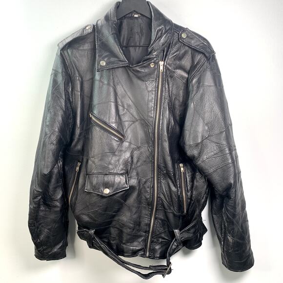 Copied - Leather Moto Biker Jacket Men's L God Bless America Logo